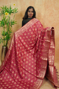 APL20002 Deep Rose silky georgette saree with an all-over diamond (chowka) grid pattern.