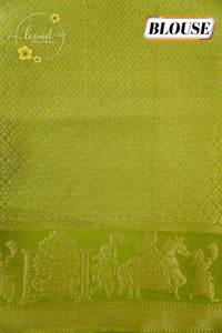 APL20003 Olive Green silky georgette saree with an all-over diamond (chowka) grid pattern.