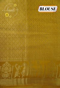 APL20004 Yellow silky georgette saree with an all-over diamond (chowka) grid pattern.