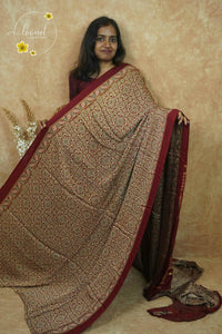 APL20101 Deep Maroon Modal silk with Ajrakh block print.