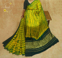 APL20201 Mustard Yellow and Bottle Green Modal silk with Tie-Dye pattern.