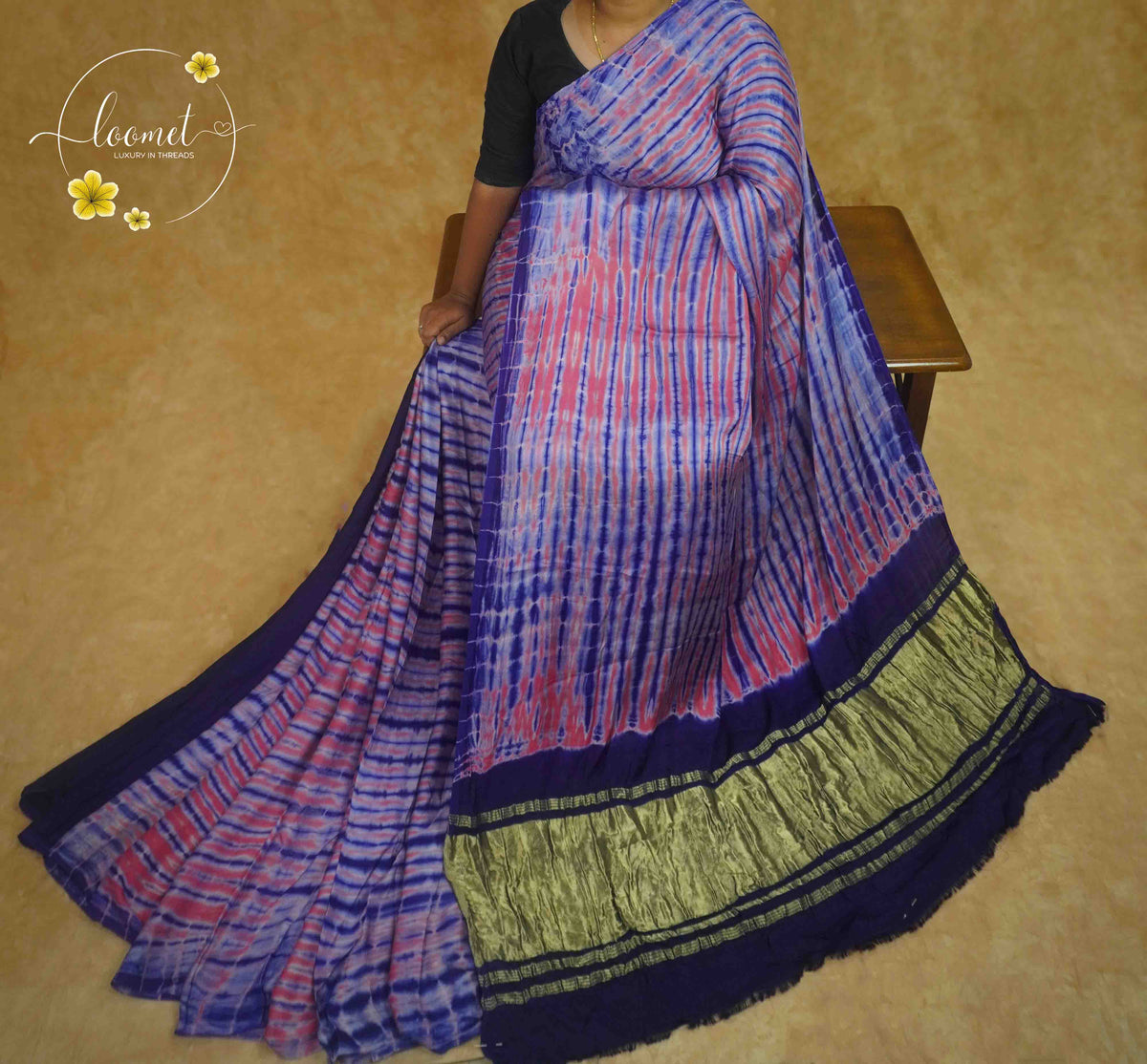 APL20202 Indigo & Magenta Modal silk with Tie-Dye pattern.
