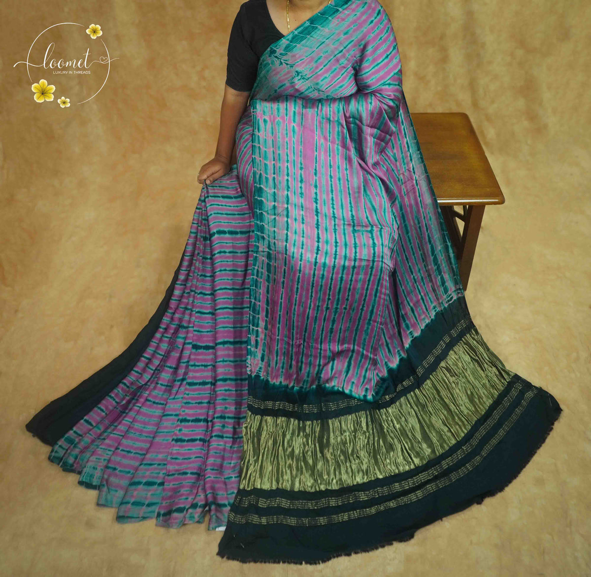 APL20203 Teal & Orchid Modal silk with Tie-Dye pattern.