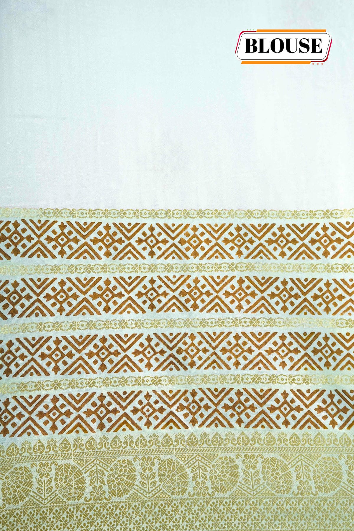 APL20401 Off-White and mustard-gold Tussar Silk saree with woven geometric motifs