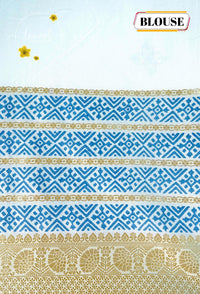 APL20402 Off-White and blue Tussar Silk saree with woven geometric motifs