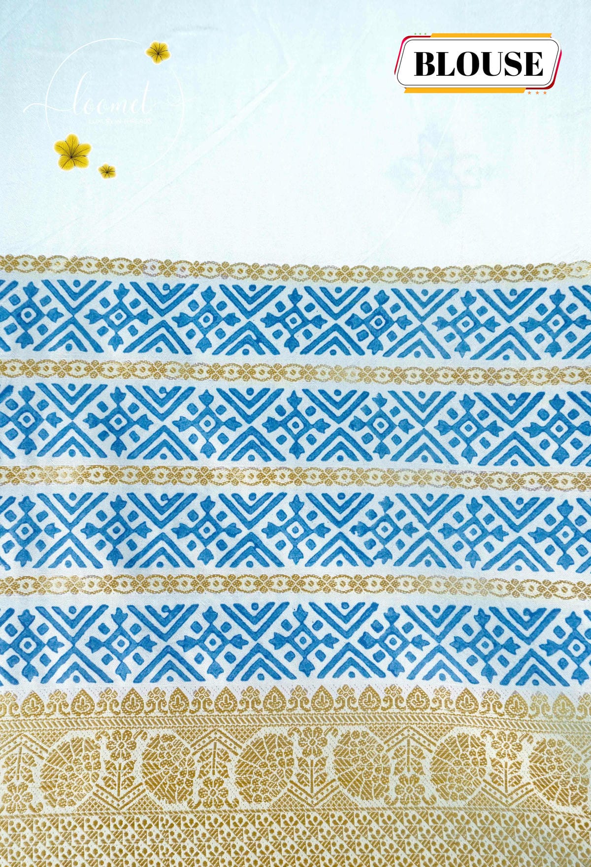 APL20402 Off-White and blue Tussar Silk saree with woven geometric motifs