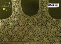 APL20701 Olive Moss Georgette Viscose saree with Bandhej-inspired Lattice Print.