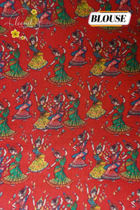APL2101 Black Viscose saree featuring folk-dance narrative panels with gold zari stripes.