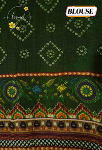 APL2301 Yellow Pure Dola Viscose saree with Bandhej-style Zig-Zag Pattern.