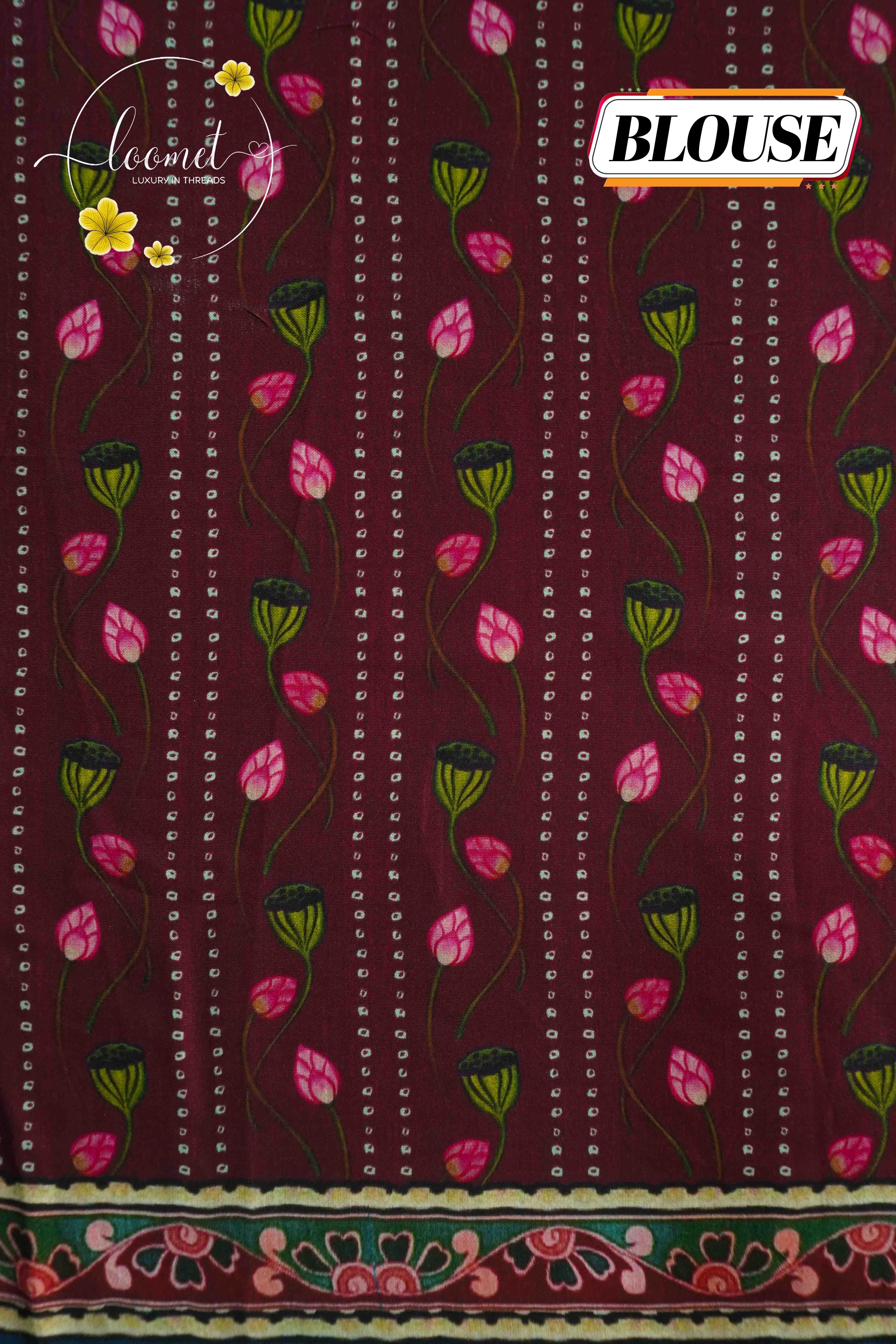 APL26001 Teal blue Pure Dola Viscose saree featuring floral prints and Lagdi Patta Pallu.