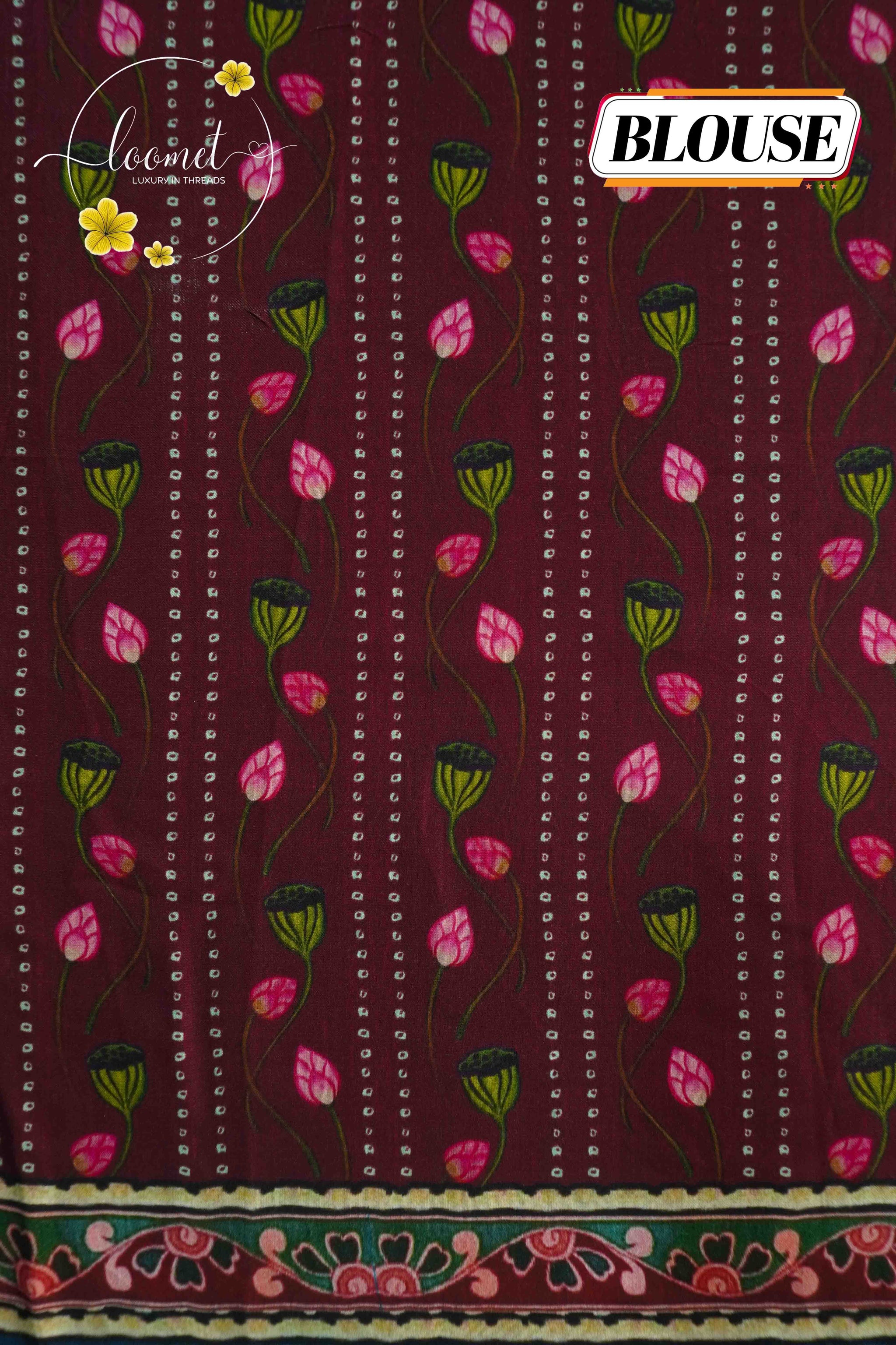 APL26001 Teal blue Pure Dola Viscose saree featuring floral prints and Lagdi Patta Pallu.