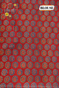APL2901 Olive Green and Rust Red Modal silk with floral and circular block prints