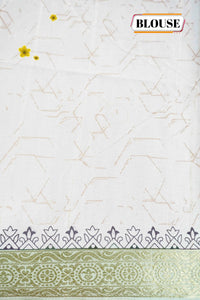 APL30001 Off-White Tussar Silk saree with block-printed geometric buttis