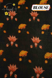 APL3051 Smoky Grey & Charcoal Pure Dola Viscose saree with Enchanted Garden Prints and Lagdi Patta Pallu.