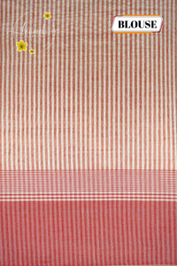 APL3101 Off-White Tussar silk saree with vertical dotted lines and floral buttas.