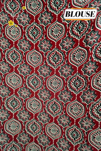 APL3121 Crimson & Black Semi modal silk saree with ajrakh print and handcrafted mirror work.