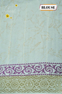 APL3301 Off-White Tussar Silk saree with purple and gold floral bunch buttas