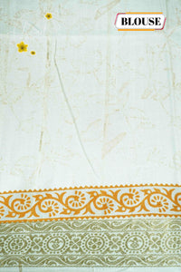 APL3302 Off-White Tussar Silk saree with orange and gold floral bunch buttas