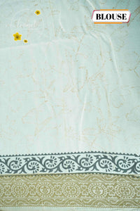 APL3304 Off-White Tussar Silk saree with peacock dark grey and gold floral bunch buttas
