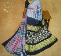 APL4023 Blue & Bubblegum Pink Modal saree features with Geometric Grid Pallu and Dual Lagdi Patta.
