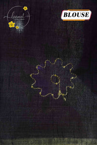 APL4401 Off-White Tussar Silk saree featuring hand-painted purple floral motifs, leafy green vines
