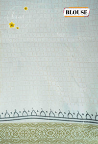 APL4501 Off-White Tussar Silk saree with charcoal grey tree-of-life butis.
