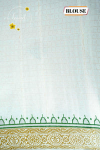 APL4502 Off-White Tussar Silk saree with mehendi green tree-of-life butis.