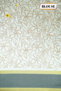 APL4601 Off-White Tussar Silk saree with brown linework all-over floral vine print