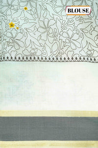 APL4603 Off-White Tussar Silk saree with cocoa brown linework all-over floral vine print