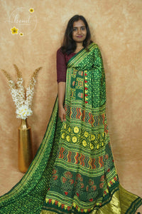 APL4801 Emerald Green Modal silk with Bandhani-inspired pattern.