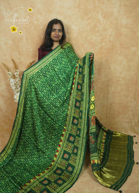 APL4801 Emerald Green Modal silk with Bandhani-inspired pattern.