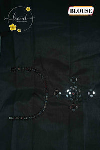 APL5001 Black and Rust Red Modal silk with all-over Ajrakh-inspired block