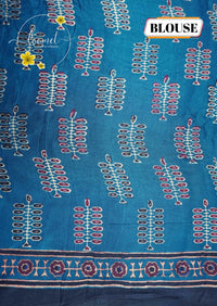 APL5101 Teal Blue Modal silk with chevron (zigzag) geometric pattern.