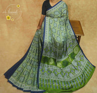 APL5122 Forest Green & Indigo Semi Modal Silk with geometric octagonal mandalas.