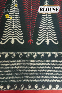 APL5123 Charcoal Black & Crimson Red Semi Modal Silk with paisley motifs and tassels.