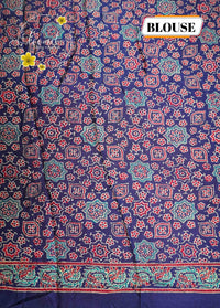 APL5201 Navy Blue Modal silk with Ikat-inspired striped pattern