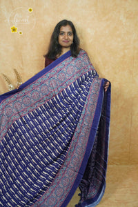 APL5201 Navy Blue Modal silk with Ikat-inspired striped pattern