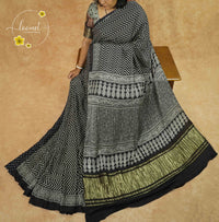 APL5501 Black and White Modal silk with zigzag geometric pattern.