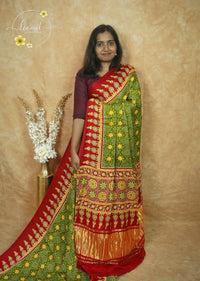APL5601 Leaf Green Modal silk with Bandhani-inspired pattern.
