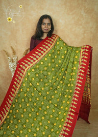 APL5601 Leaf Green Modal silk with Bandhani-inspired pattern.