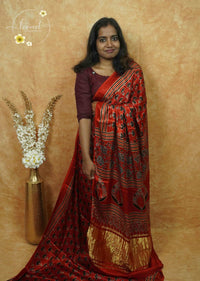 APL5801 Red Modal silk with all-over pattern of small Buti