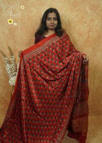 APL5801 Red Modal silk with all-over pattern of small Buti
