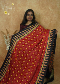 APL5901 Jet Black and Ruby Red Modal silk with Bandhani-inspired pattern.