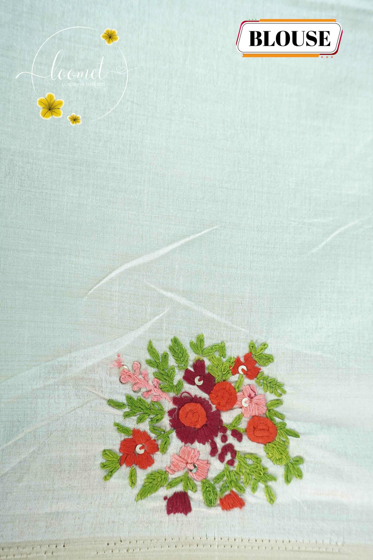 APL6004 Off-White Tussar Silk saree with larger floral bouquet motifs embroidered buttis