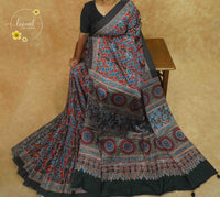 APL6121 Charcoal Grey & Brick Red Semi Modal Silk with mosaic floral motifs and concentric medallions.