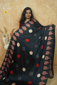 APL6801 Jet Black Semi Modal silk with paisley-inspired floral motifs.