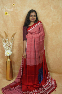 APL6901 Crimson Red and white Semi Modal silk with all-over horizontal pinstripes pattern.