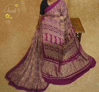 APL7721 Royal Magenta-Purple & Sand Beige Modal silk saree with paisley medallions and metallic brocade pallu.