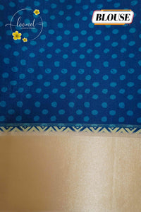 APL8201 Oceanic Blue & Cream Dola Silk saree with Shibori Tie-Dye Pattern.