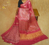APL8232 Rose Pink semi modal silk saree with Geometric Mandala Block Prints and Lagdi Patta Pallu